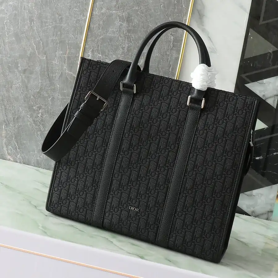 East West Handbag with Dior Logo and Grained Calfskin Details