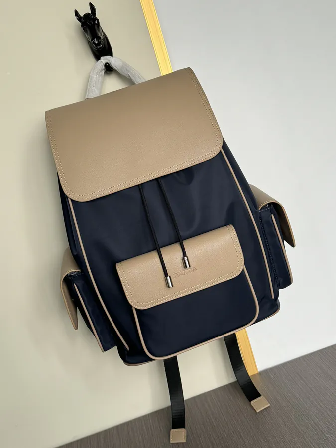 Prada Nylon and Grained Calfskin Double Shoulder Bag