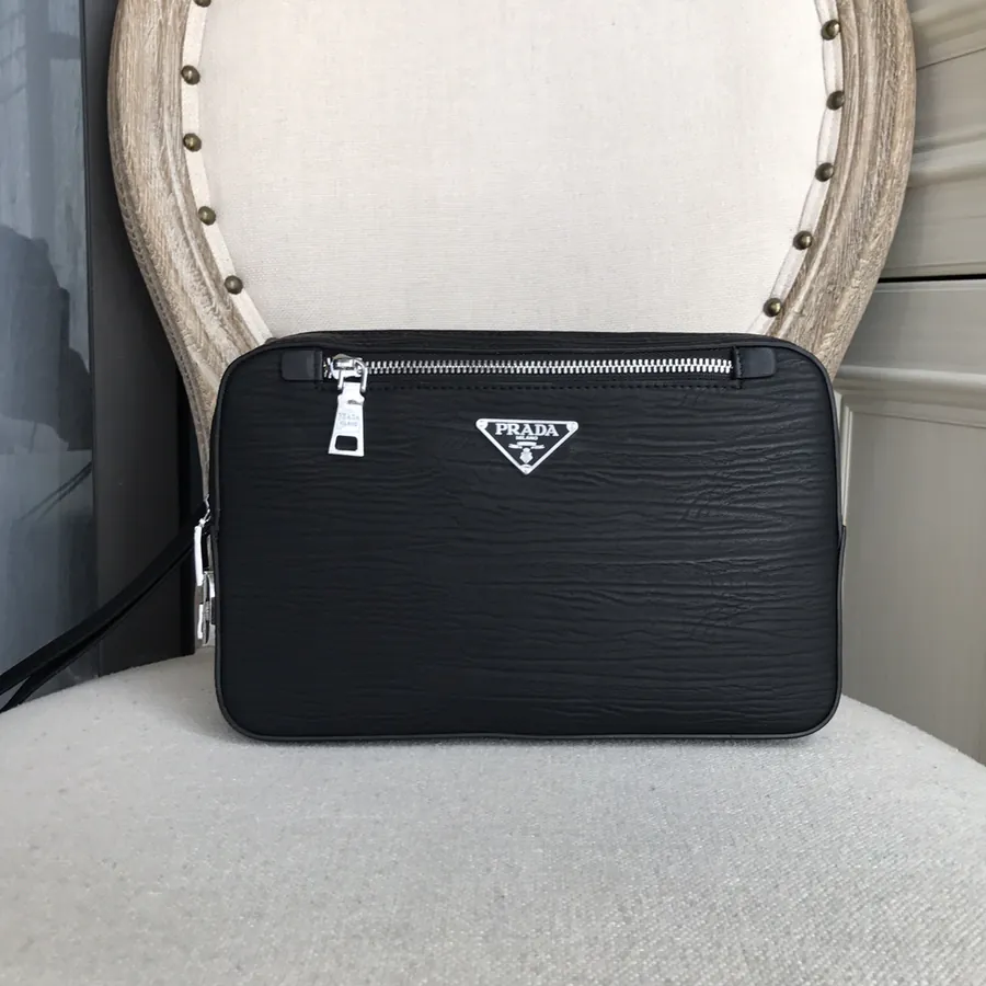 Prada Password Lock Men's Handbag Premium Leather, Black
