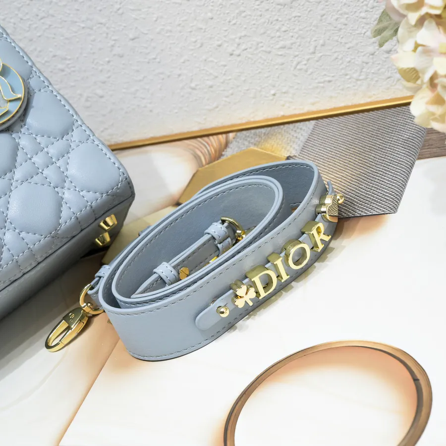 Lady Dio.r Four Compartment Calfskin Bag with Engraved Clasp