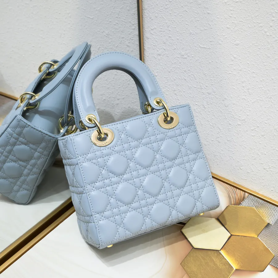 Lady Dio.r Four Compartment Calfskin Bag with Engraved Clasp