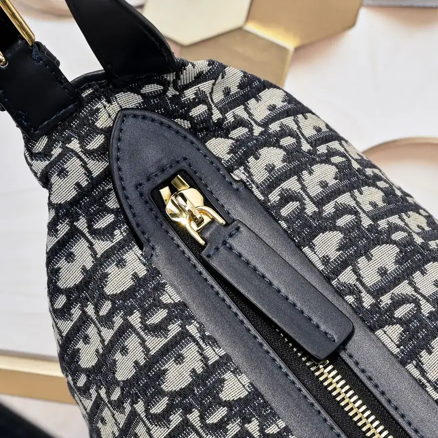 D Journey Bucket Bag in Blue Oblique Print