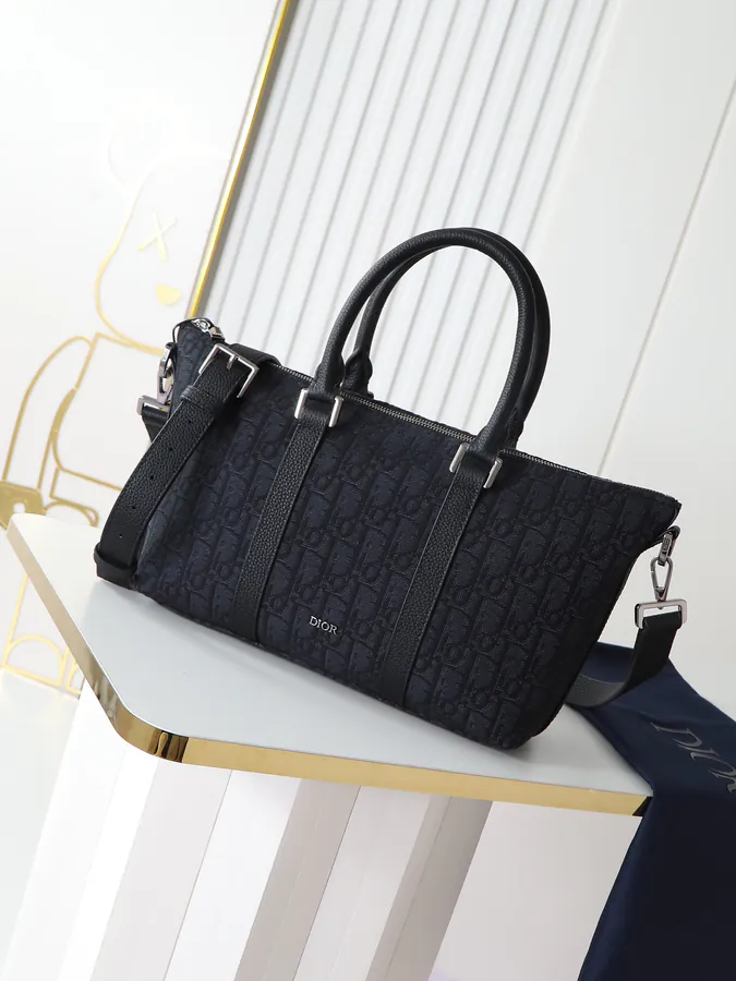 Dior Weekender 25 Handbag Black Grained Calfskin & Oblique Print