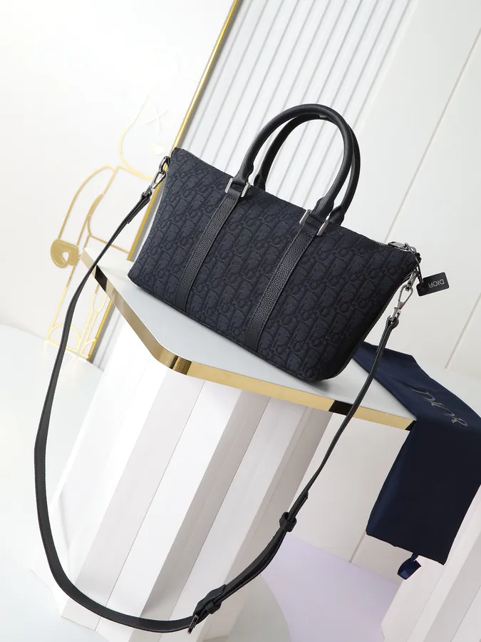 Dior Weekender 25 Handbag Black Grained Calfskin & Oblique Print