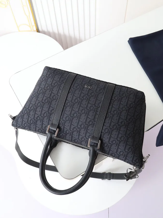 Dior Weekender 25 Handbag Black Grained Calfskin & Oblique Print