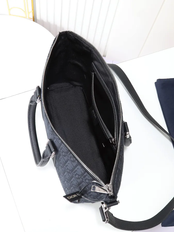 Dior Weekender 25 Handbag Black Grained Calfskin & Oblique Print