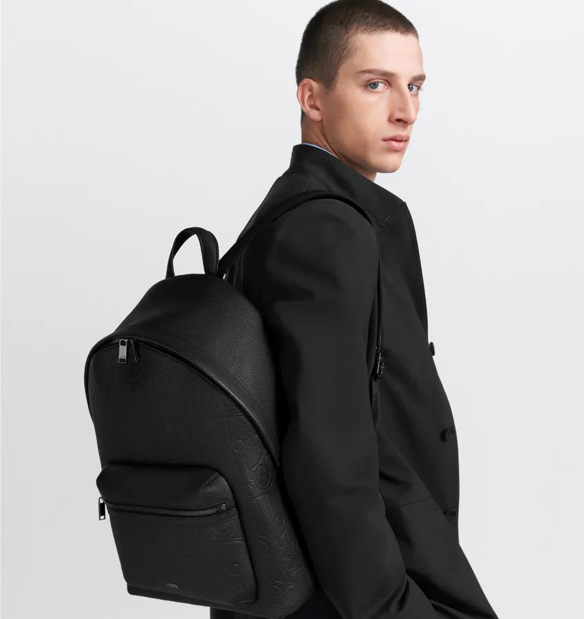 Dior Rider 2.0 Zip Backpack Black Grained Calfskin and Dior Gravity Print