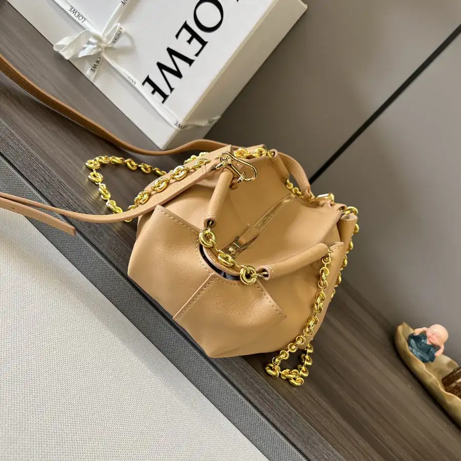 Loewe Paseo Mini Leather Bucket Bag with Chain Strap