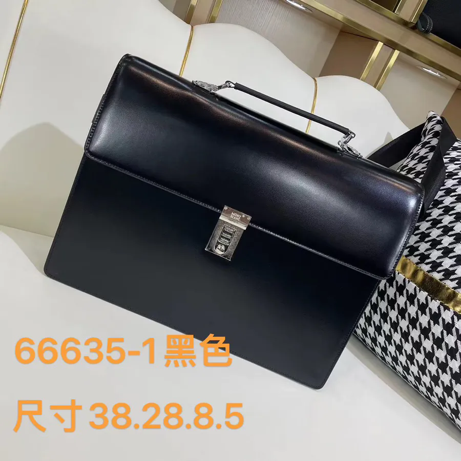 Montblanc Original New Men's Briefcase Premium Leather, Black & Brown