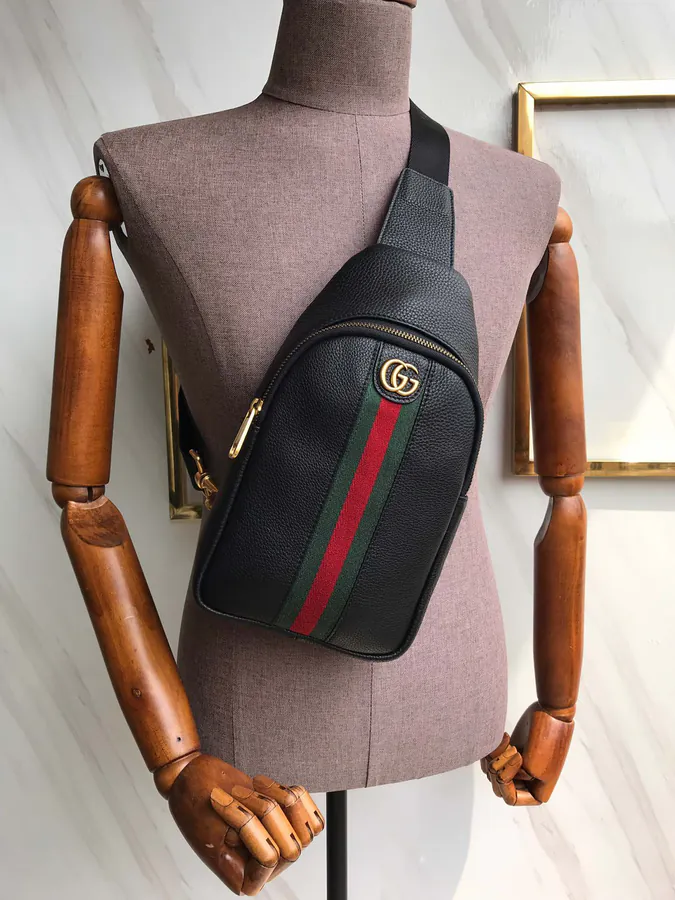 Gucci Bucket Bag Classic Red Green Stripes, Minimalist Style