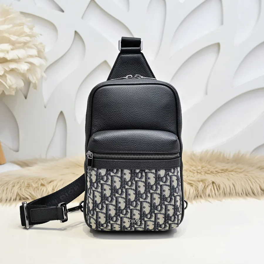2024 New Rider Crossbody Bag with Oblique Print and Grained Calfskin Details