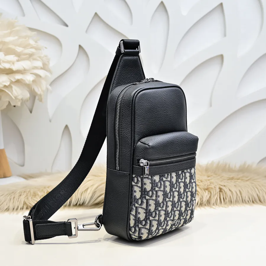 2024 New Rider Crossbody Bag with Oblique Print and Grained Calfskin Details