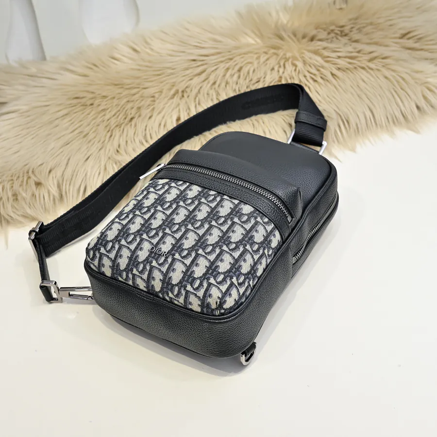 2024 New Rider Crossbody Bag with Oblique Print and Grained Calfskin Details
