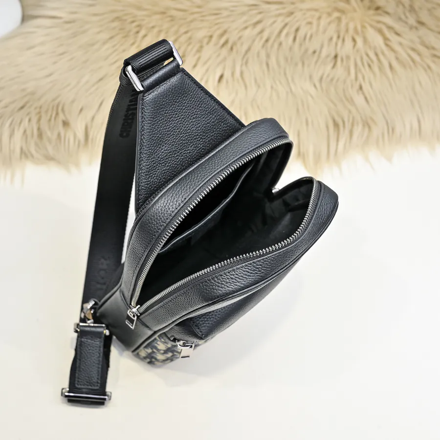 2024 New Rider Crossbody Bag with Oblique Print and Grained Calfskin Details