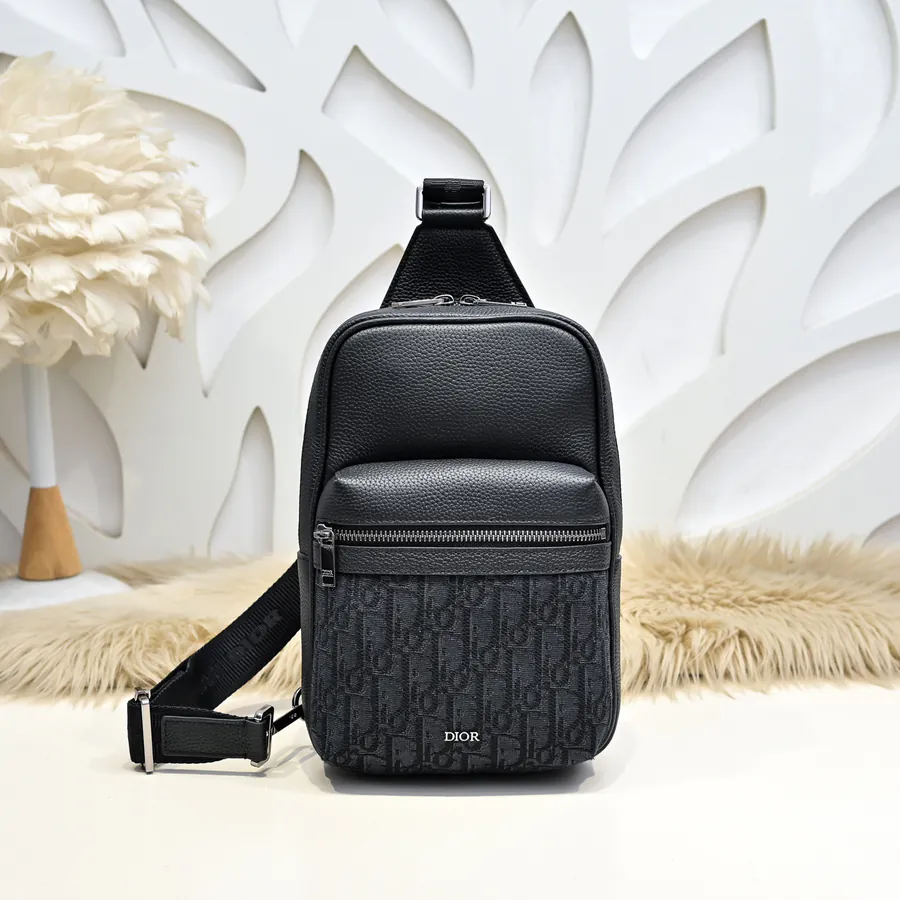2024 New Rider Crossbody Bag with Oblique Print and Grained Calfskin Details