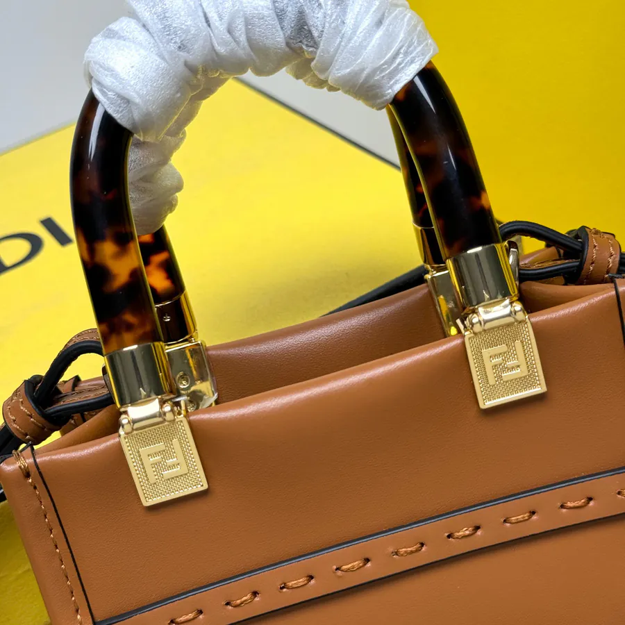 FENDI Mini Tote Bag with Brown Leather and Roma Embroidery