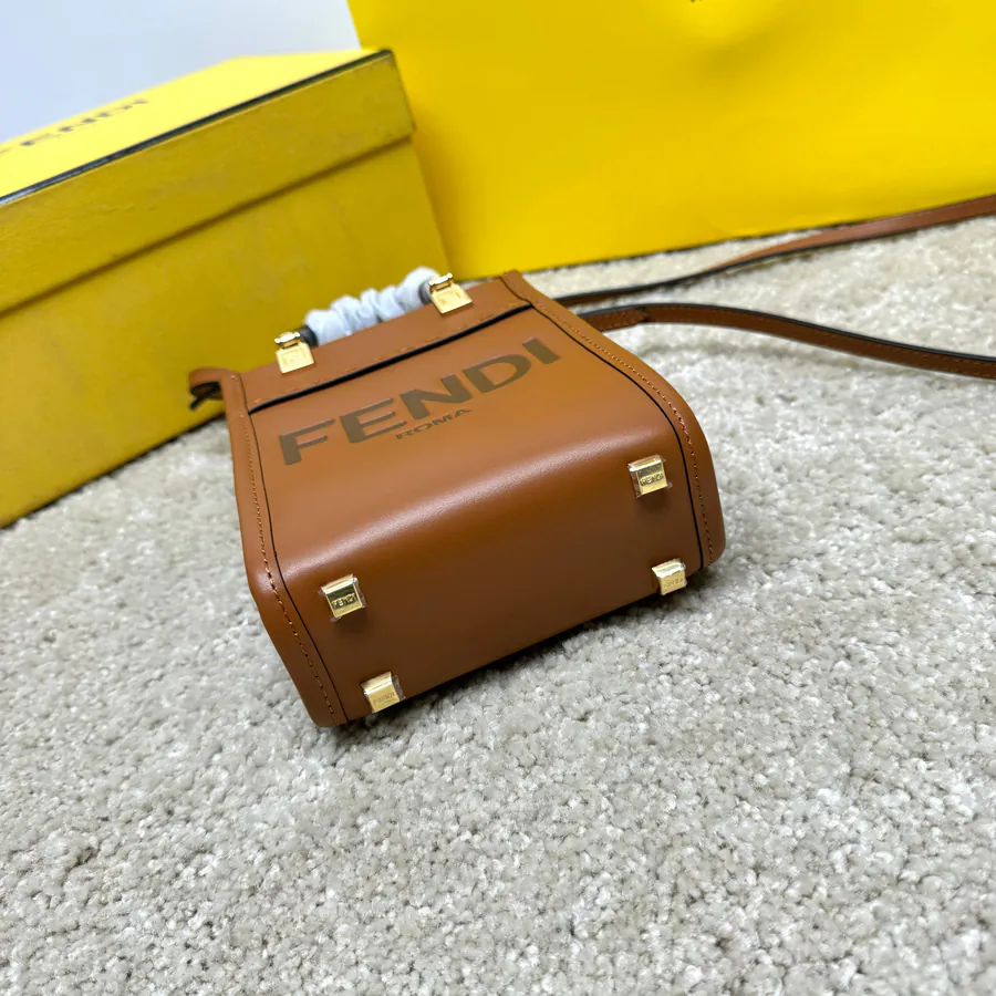 FENDI Mini Tote Bag with Brown Leather and Roma Embroidery