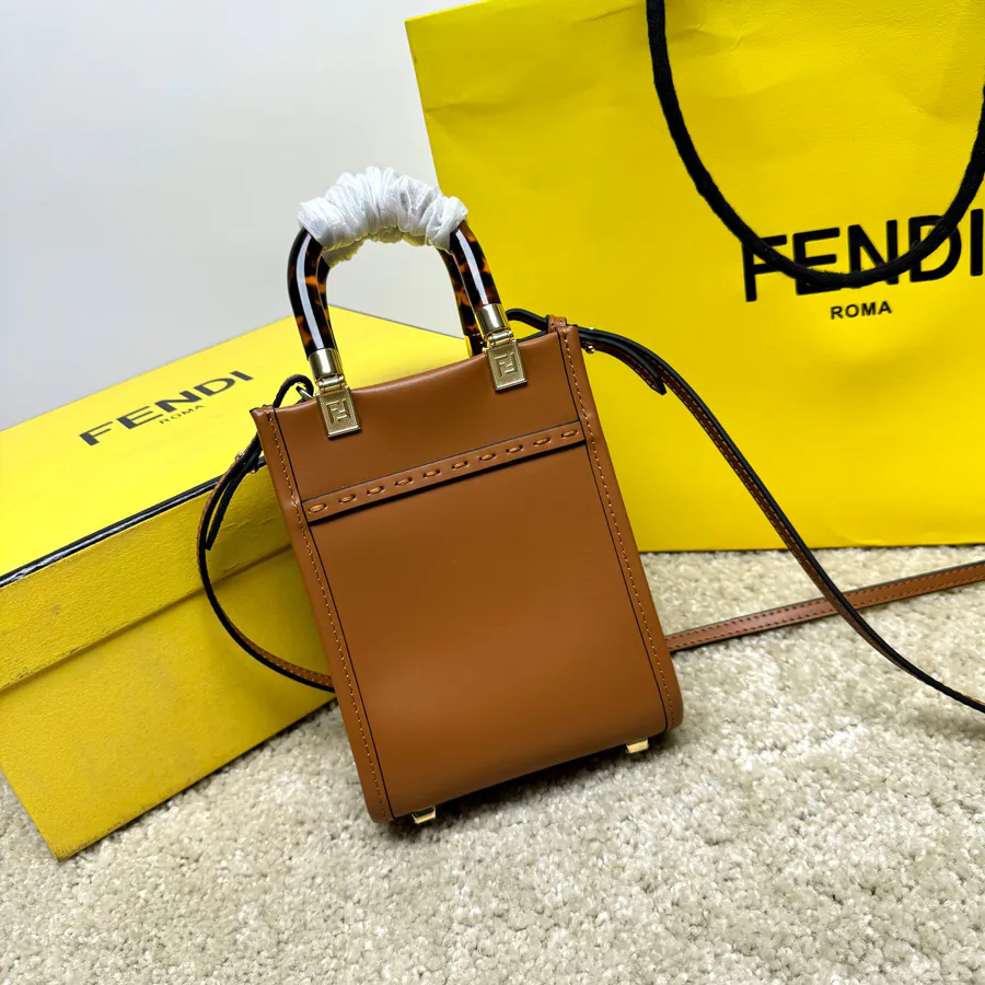 FENDI Mini Tote Bag with Brown Leather and Roma Embroidery
