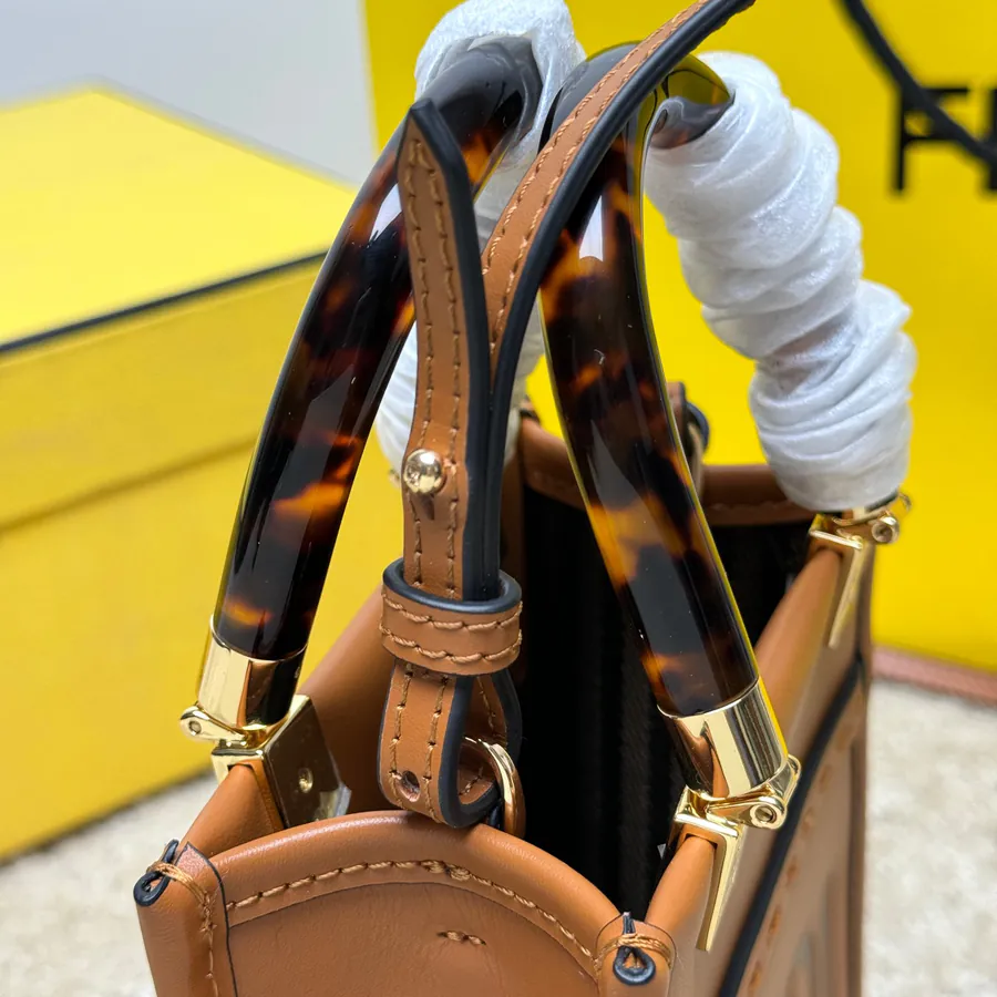 FENDI Mini Tote Bag with Brown Leather and Roma Embroidery