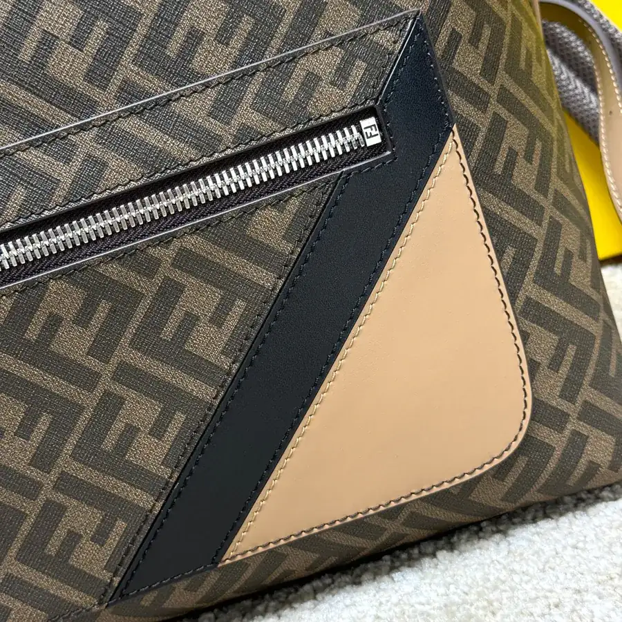 FF Bucket Bag with Convertible Strap and Grained Calfskin Details
