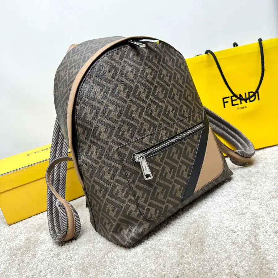 FF Bucket Bag with Convertible Strap and Grained Calfskin Details