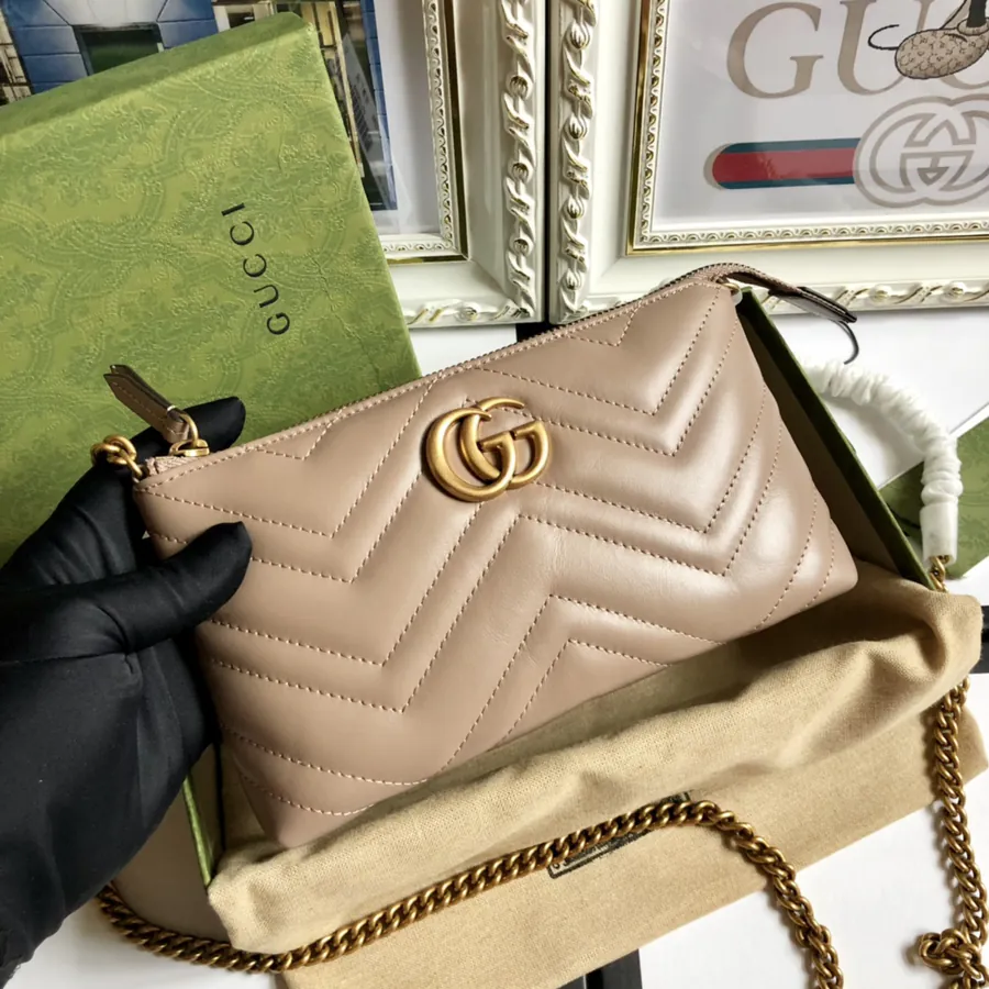 G Brand Chain Bag Premium Edition, Grained Calfskin, GG Logo, Classic Style