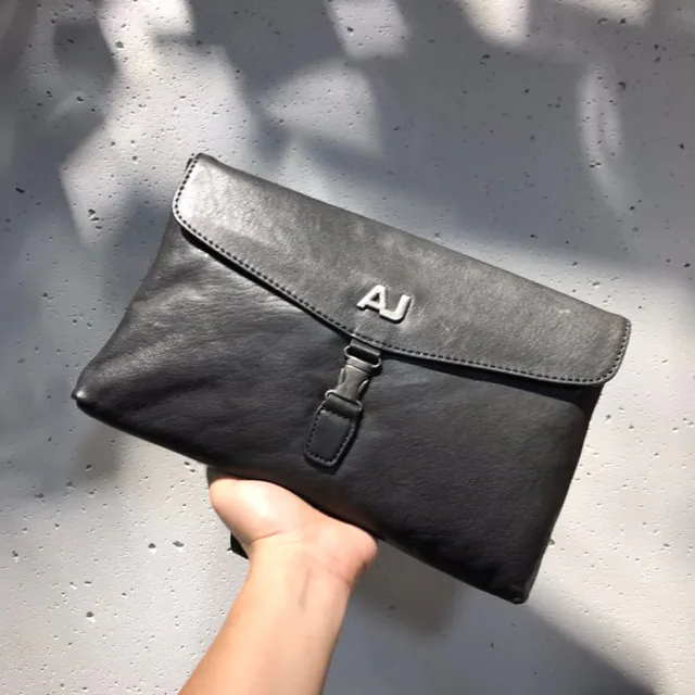Original Armani Men's Handbag, Premium Calfskin with Clear Grained Texture