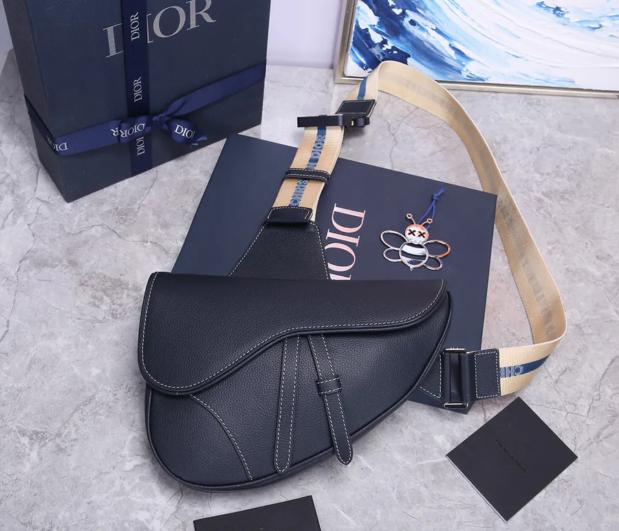 DIOR Saddle Bag in New Blue Grained Calfskin