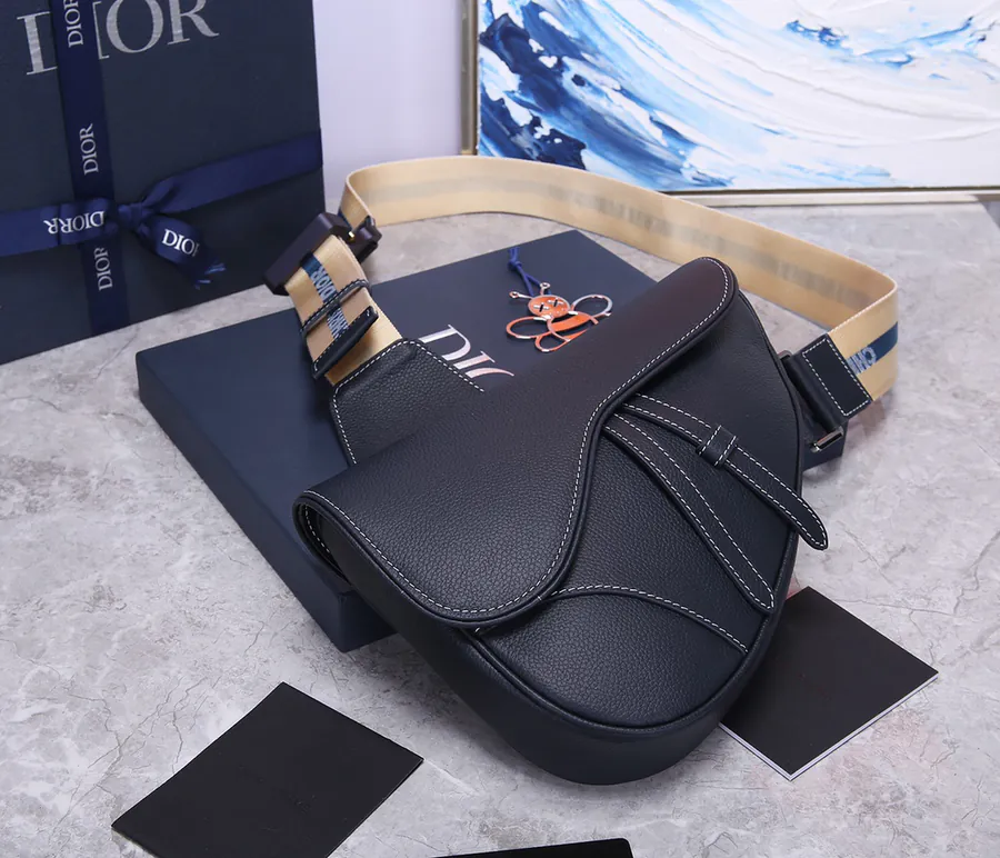 DIOR Saddle Bag in New Blue Grained Calfskin