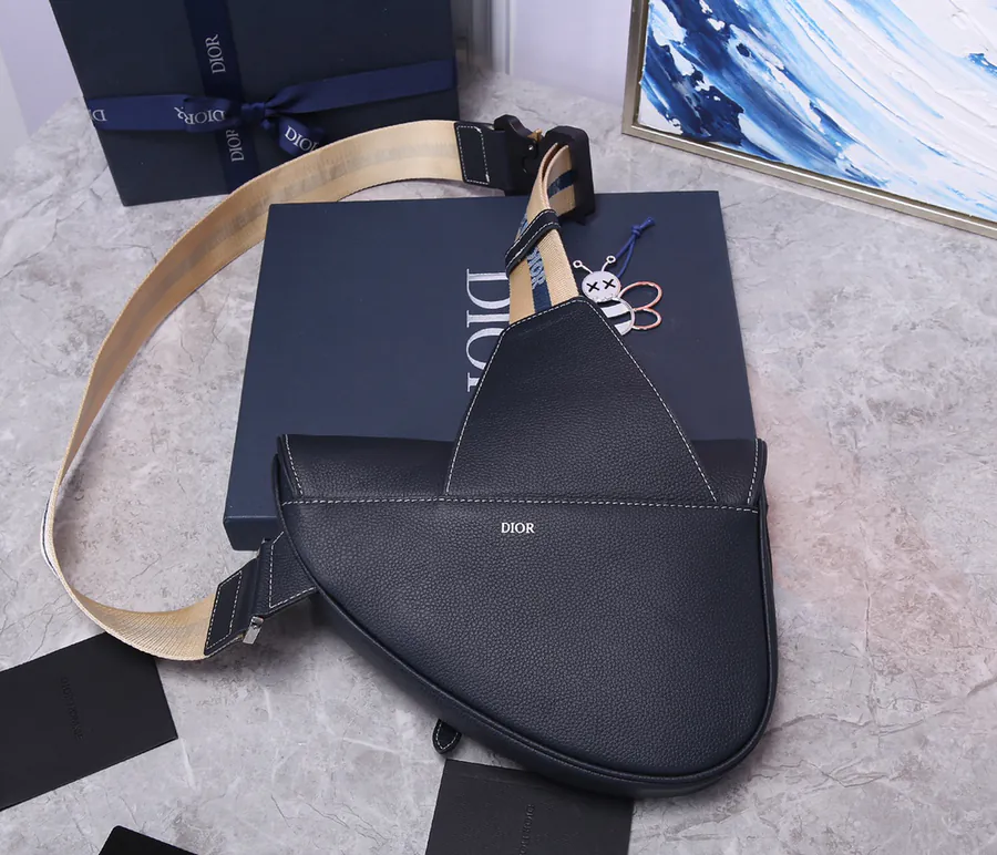 DIOR Saddle Bag in New Blue Grained Calfskin