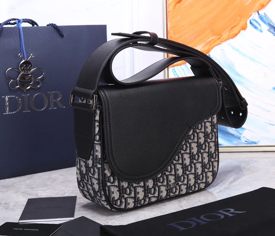 Mini Saddle Messenger Bag in Black Grained Calfskin