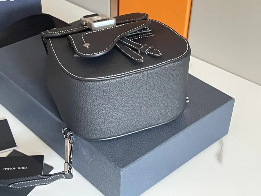 Dio Oblique Mini Tote in Black Grained Calfskin