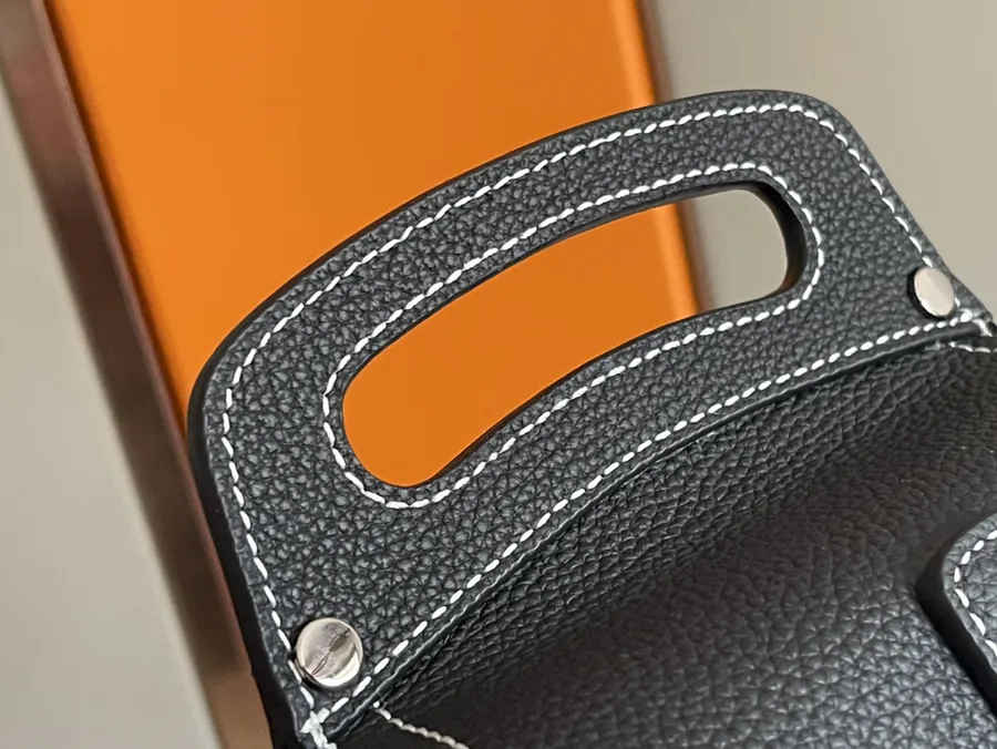 Dio Oblique Mini Tote in Black Grained Calfskin