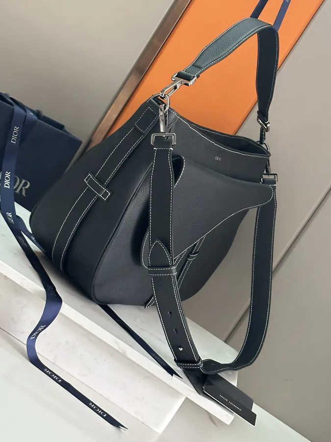 D House Saddle Soft Handbag with Grained Calfskin