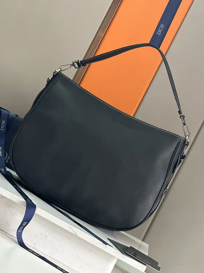 D House Saddle Soft Handbag with Grained Calfskin