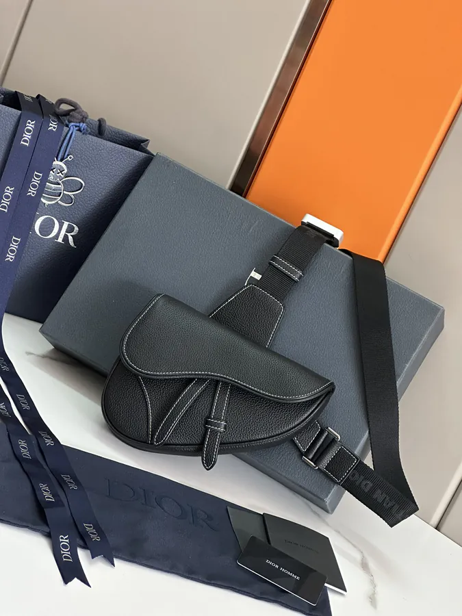 Mini Saddle Bag in Black Grained Calfskin