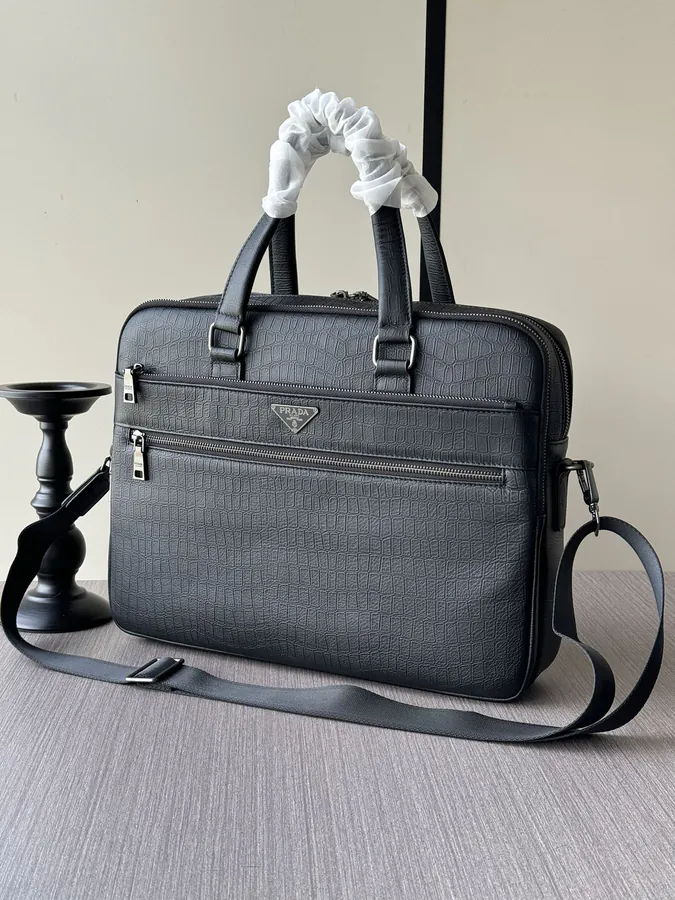 Prada Premium Bucket Bag with Zippered Pockets and Handles