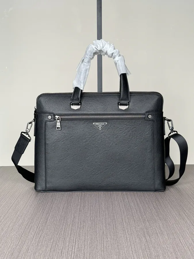 Prada Double Zip Briefcase Premium Leather, Stylish Design
