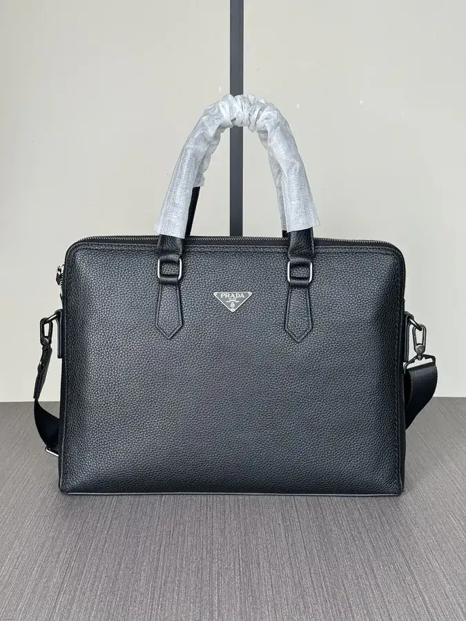 Prada Double Zip Briefcase Premium Leather Business Bag