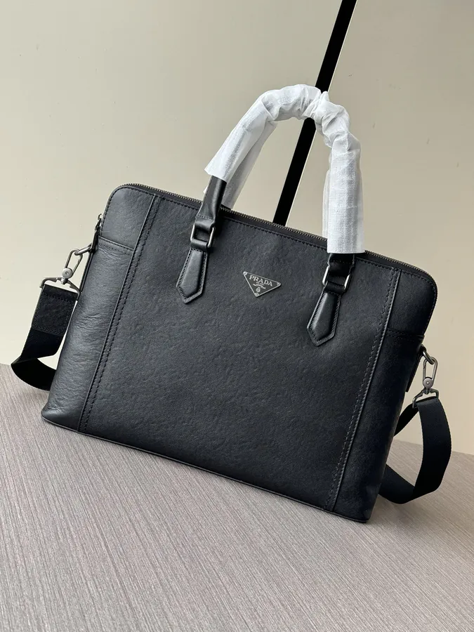 Prada Double Zip Briefcase Premium Leather, Stylish Design