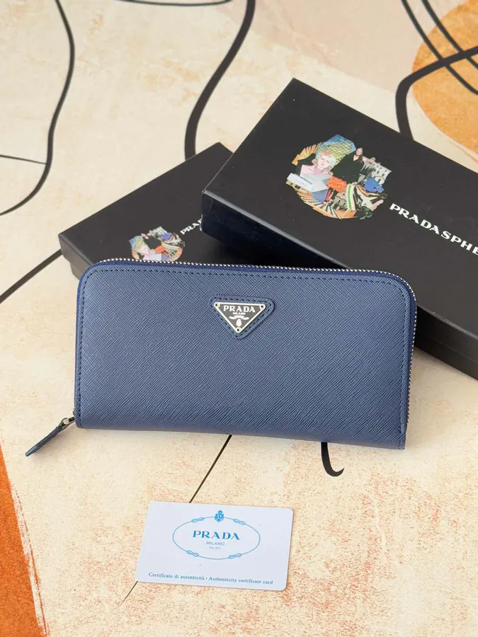 Classic Single Zip Wallet in Blue ZP Development, Italian Cross Grain Calfskin