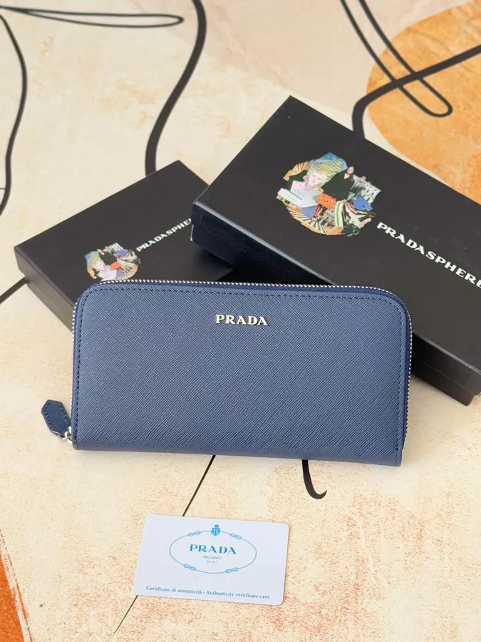 Classic Single Zip Wallet in Blue ZP Development, Italian Cross Grain Calfskin