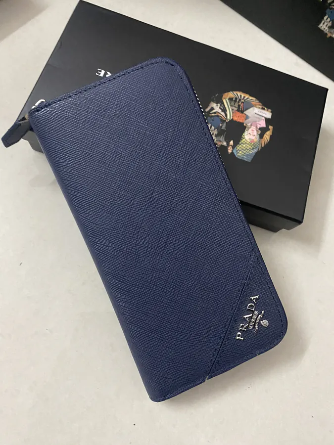 Classic Single Zip Wallet in Blue ZP Development, Italian Cross Grain Calfskin