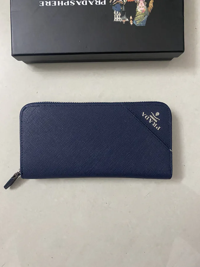 Classic Single Zip Wallet in Blue ZP Development, Italian Cross Grain Calfskin