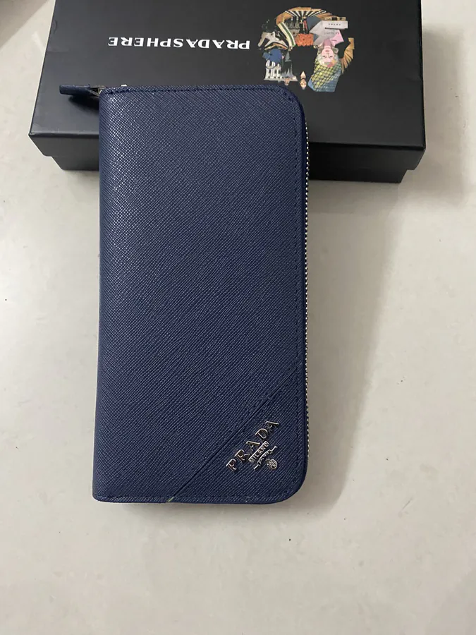Classic Single Zip Wallet in Blue ZP Development, Italian Cross Grain Calfskin
