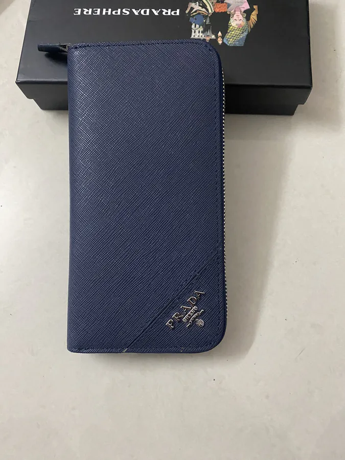 Classic Single Zip Wallet in Blue ZP Development, Italian Cross Grain Calfskin