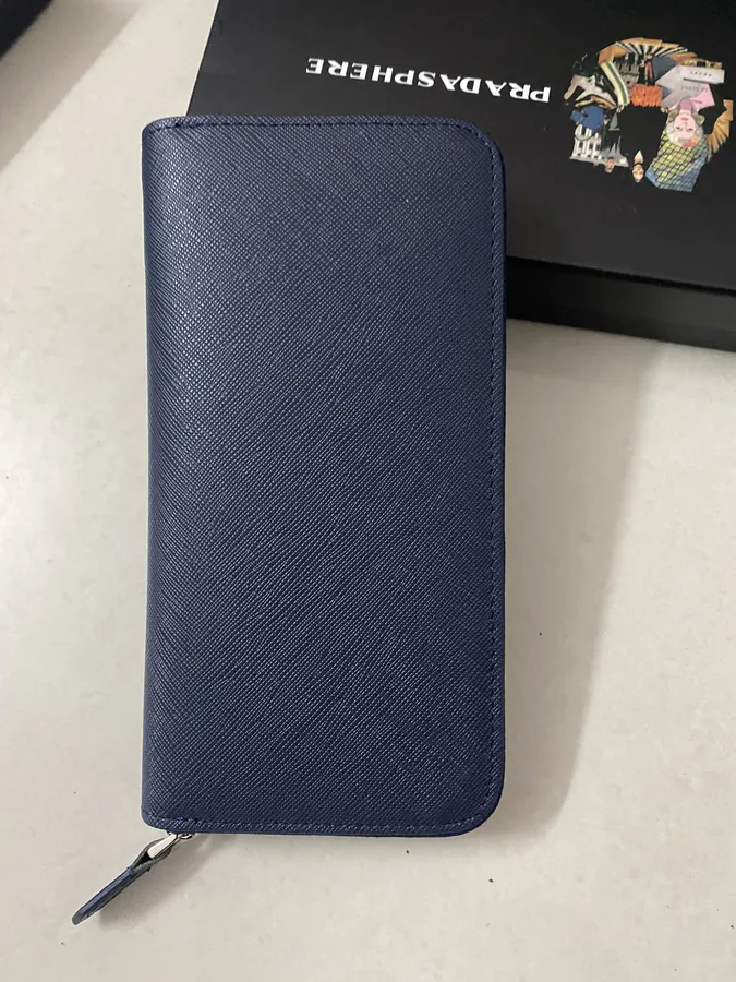 Classic Single Zip Wallet in Blue ZP Development, Italian Cross Grain Calfskin