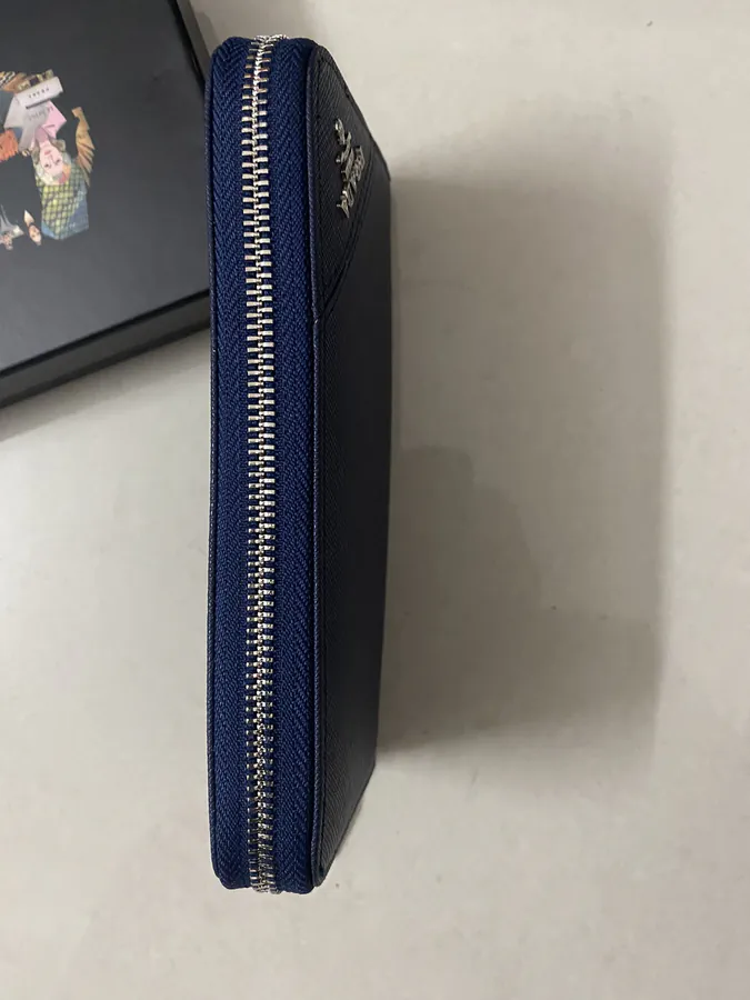 Classic Single Zip Wallet in Blue ZP Development, Italian Cross Grain Calfskin