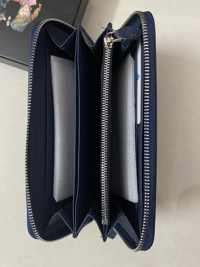 Classic Single Zip Wallet in Blue ZP Development, Italian Cross Grain Calfskin