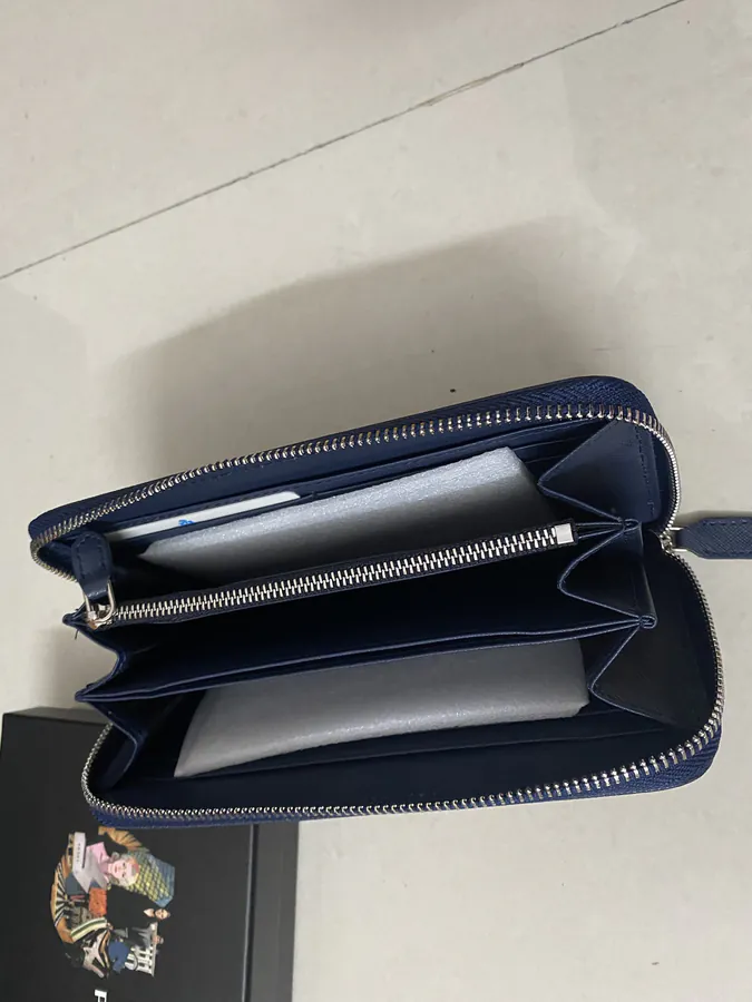 Classic Single Zip Wallet in Blue ZP Development, Italian Cross Grain Calfskin